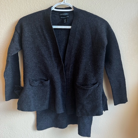 Cynthia Rowley 100% Merino Wool Cardigan SZ S | Dark Gray Open Front 3/4 Sleeve - Picture 2 of 9